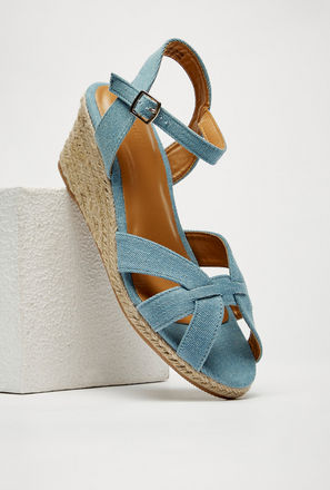 Denim Sandals with Wedge Heels and Buckle Closure-mxwomen-shoes-wedges-3
