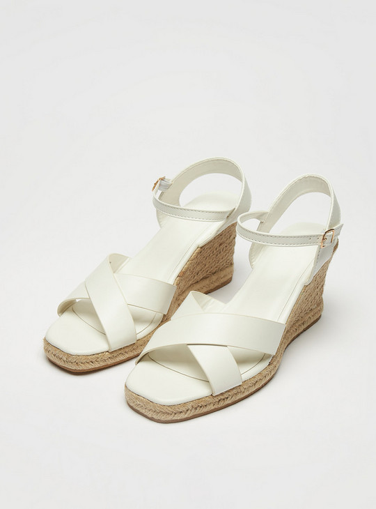 Solid Wedge Sandals with Buckle Closure