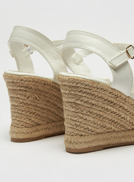 Solid Wedge Sandals with Buckle Closure