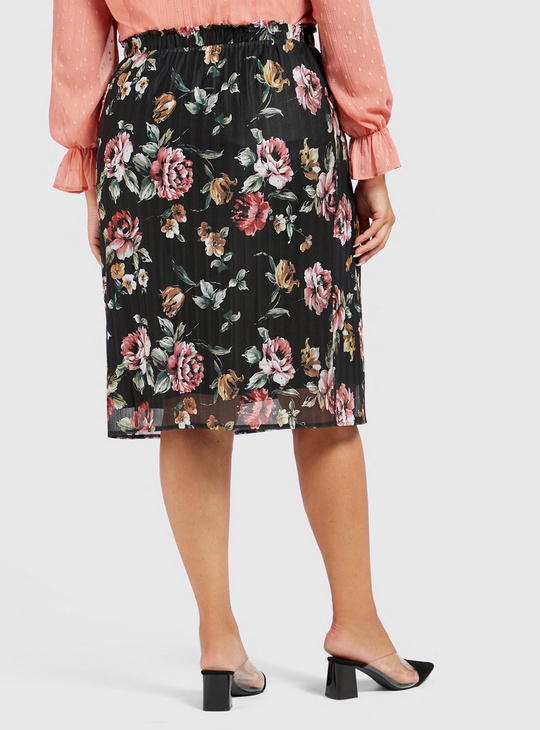 All-Over Floral Print Skirt with Mesh Detail and Elasticised Waistband