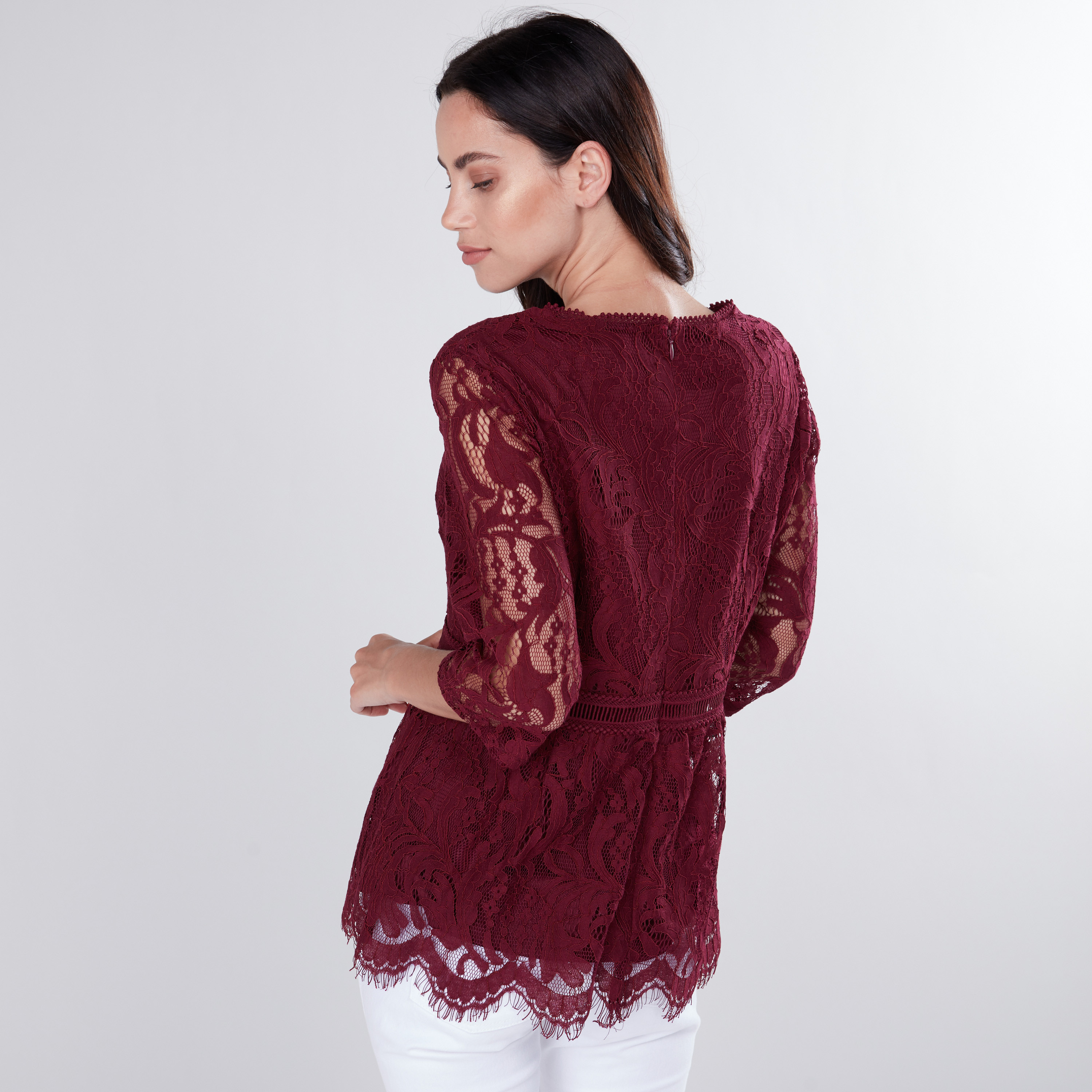 Shop Lace Peplum Top with 3 4 Sleeves Online Max Bahrain