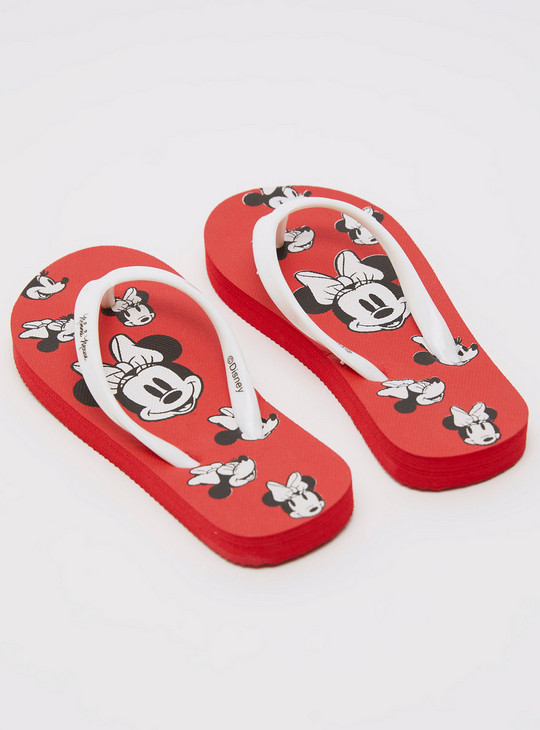 Minnie Mouse Print Flip Flops with Textured Straps