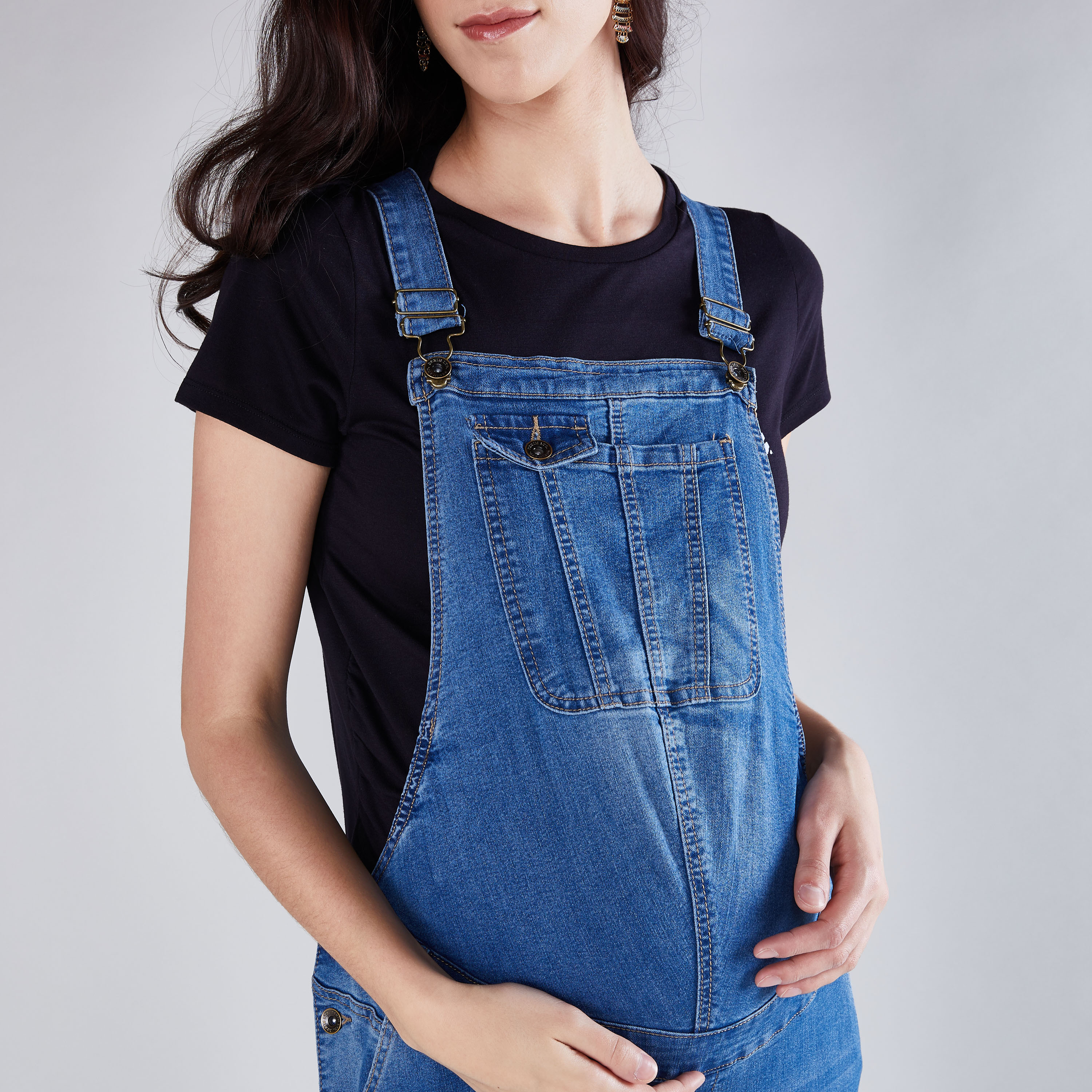 Maternity denim dungaree dress hotsell