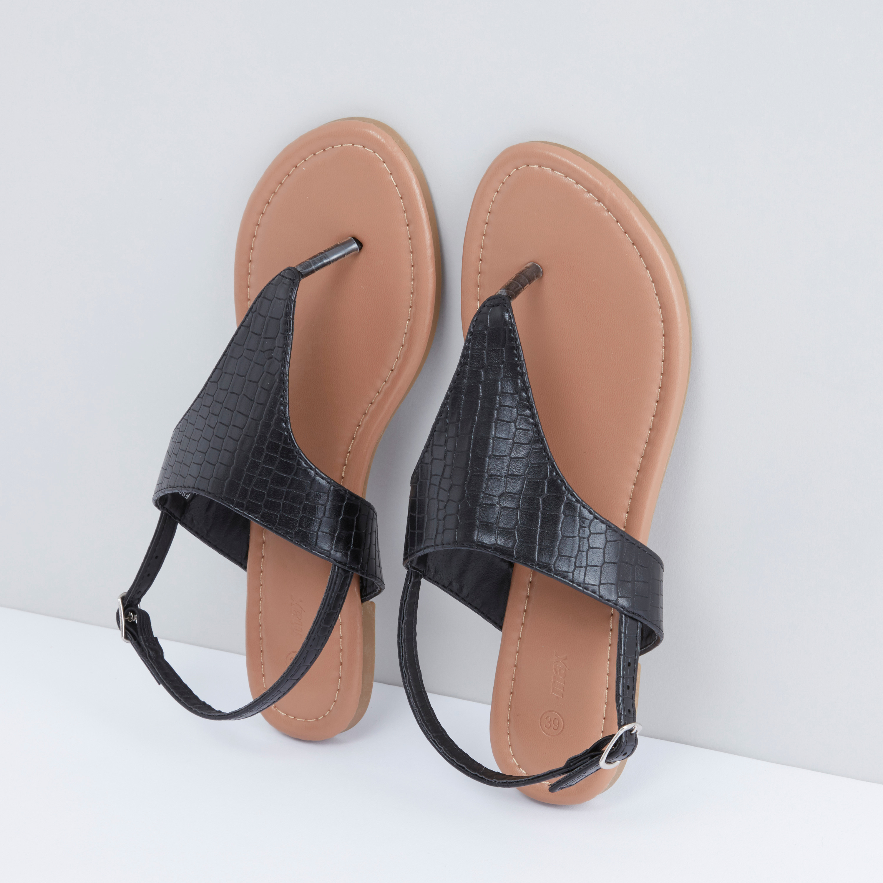 Textured Sandals with Buckle Closure 