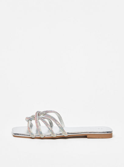 Embellished Strappy Slide Sandals-Flats-image-0