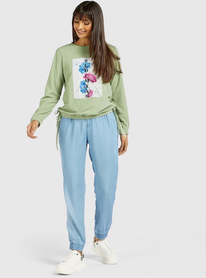 Floral Print Sweat Top with Long Sleeves and Elasticised Hem