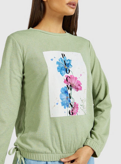 Floral Print Sweat Top with Long Sleeves and Elasticised Hem