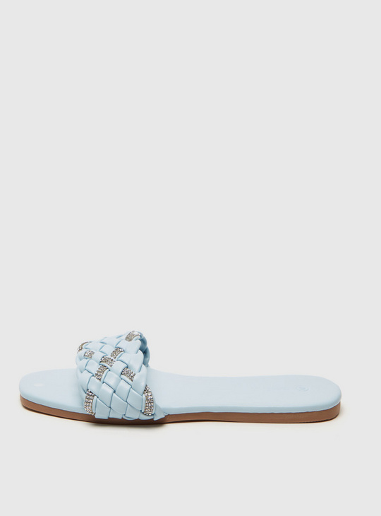 Weave Slip-On Sandals with Embellished Detail