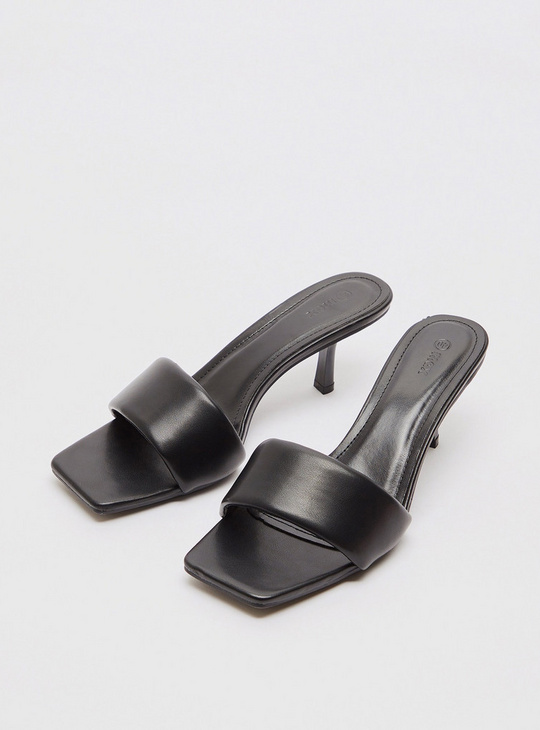 Solid Open-Toe Slip-On Heel Sandals