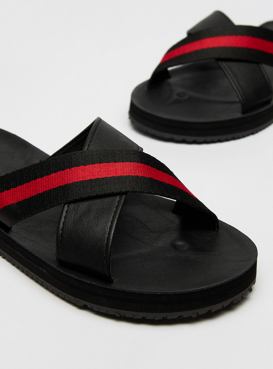 Solid Slip-On Cross Strap Sandals