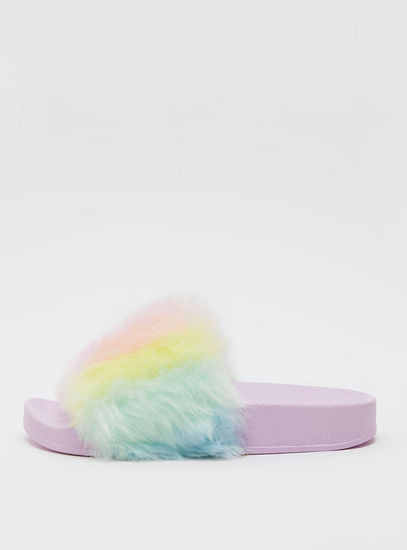 Multicoloured Plush Slip-On Slides