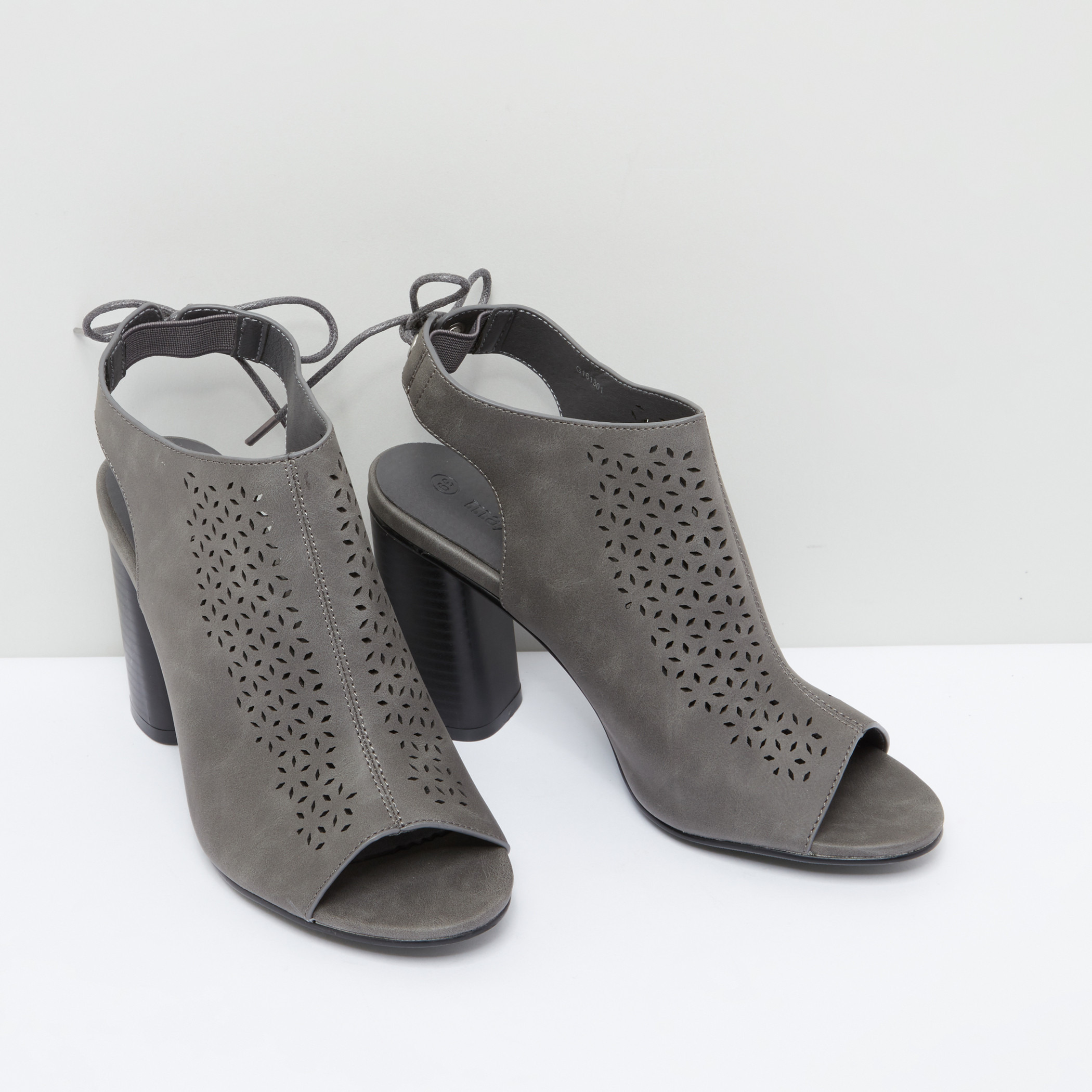 Dark Grey May Faux Suede Block Heeled Sandals, 50% OFF
