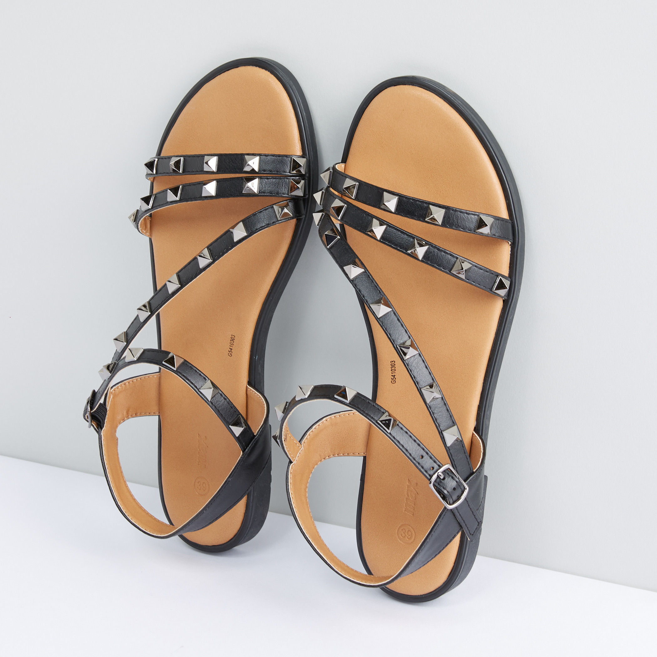 Shop Studded Strap Sandals with Pin Buckle Closure Online Max