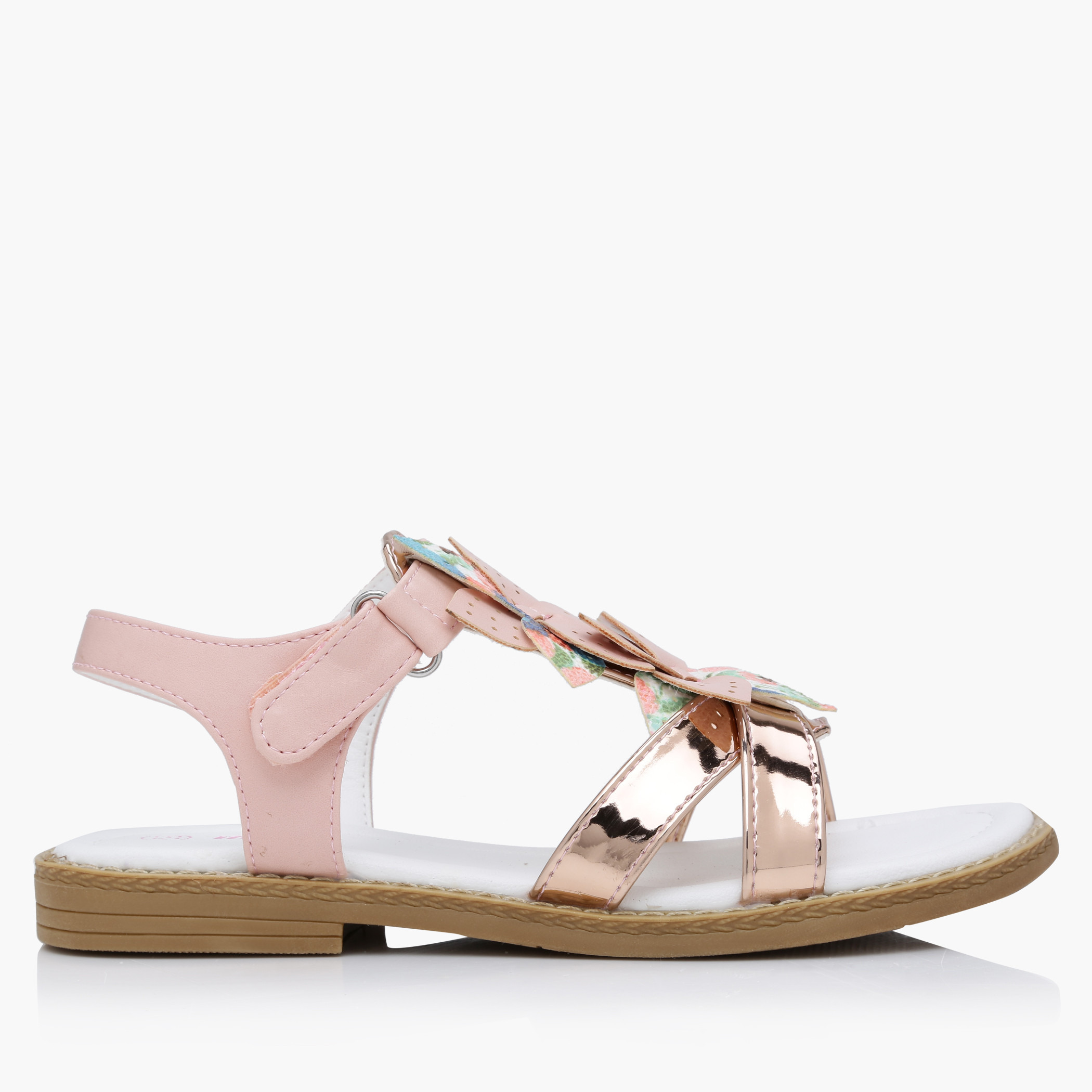 Shop Textured Strappy Sandals with Flat Sole Online | Max Oman