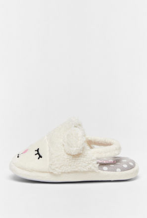 Plush Slip-On Bedroom Slippers with Ear Appliques-mxkids-shoes-babygirlzerototwoyrs-bedroomslippers-1