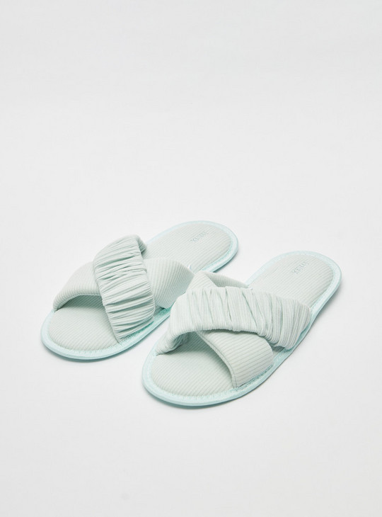 Textured Bedroom Slippers with Ruched Strap