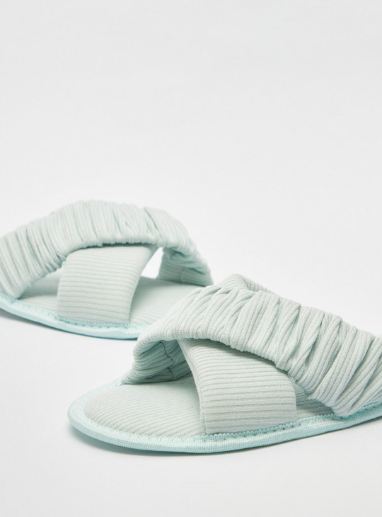 Textured Bedroom Slippers with Ruched Strap