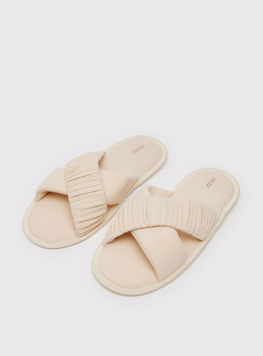 Textured Bedroom Slippers with Cross Straps