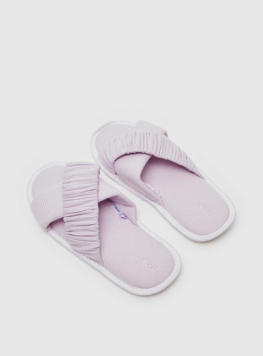 Textured Bedroom Slippers with Cross Straps