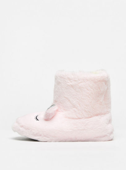 Unicorn Plush Textured Bedroom Boots with Applique Detail