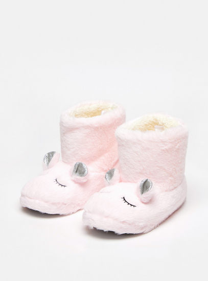 Unicorn Plush Textured Bedroom Boots with Applique Detail-Boots-image-1