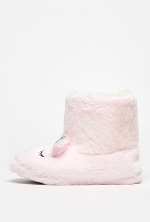 Unicorn Plush Textured Bedroom Boots with Applique Detail