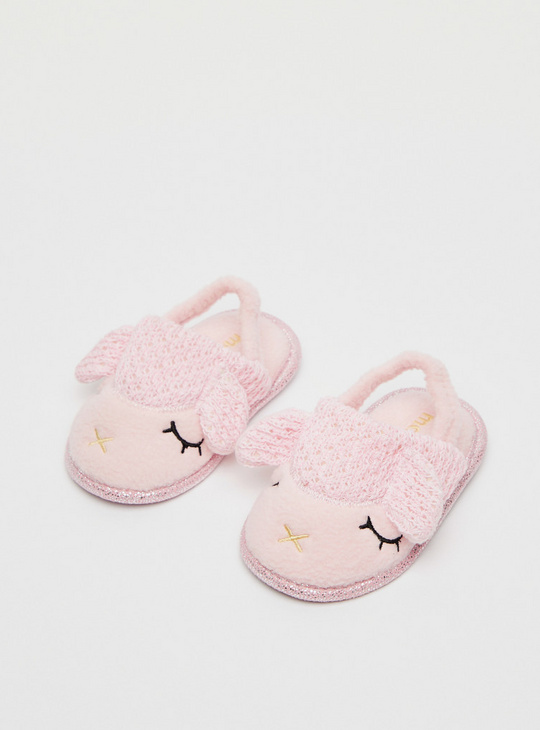Plush Detail Bedroom Slippers with Elasticised Backstrap