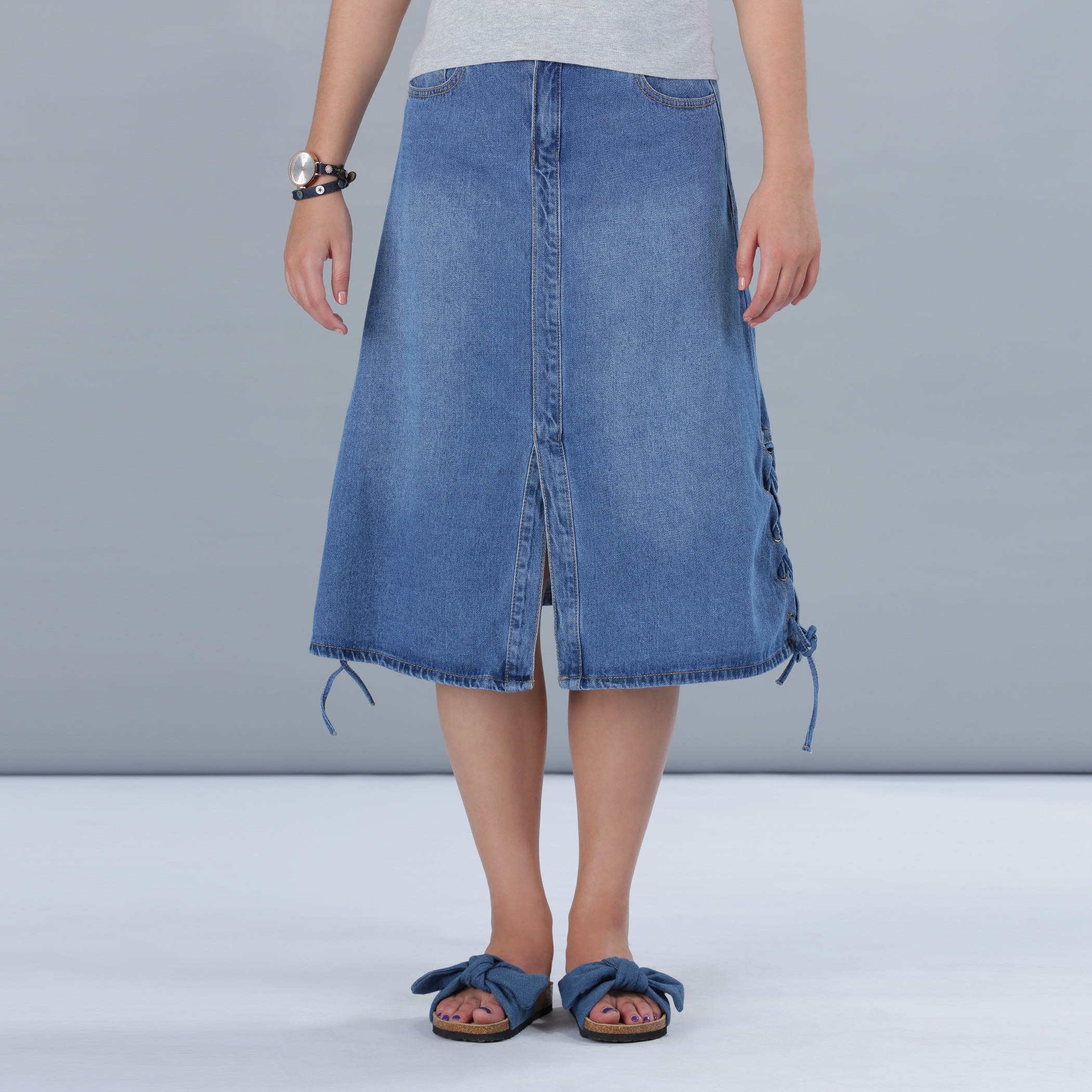 Alexa Chung High-Waist A-Line Midi Denim Skirt | Neiman Marcus