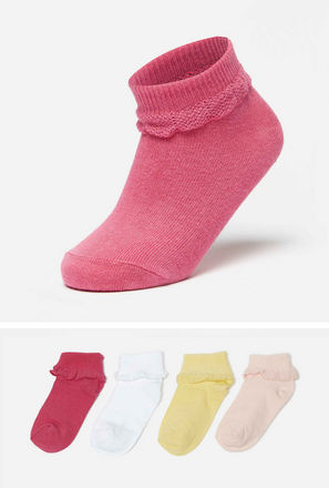 Textured Ankle Length Socks with Frill Detail - Set of 4