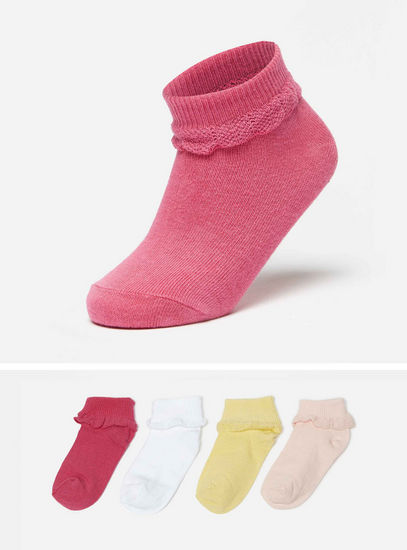 Textured Ankle Length Socks with Frill Detail - Set of 4