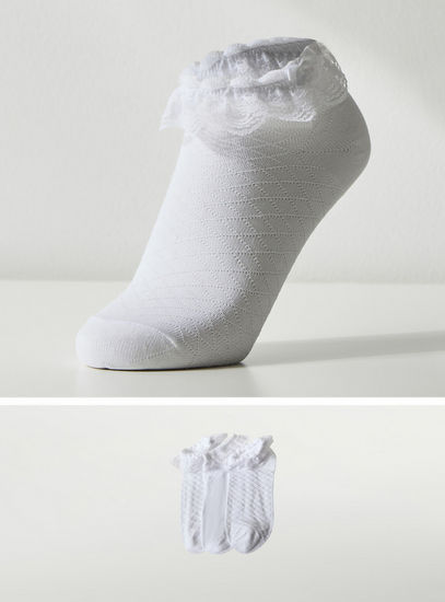 Set of 3 - Textured Frilly Ankle Socks with Cuffed Hem-Socks & Stockings-image-0