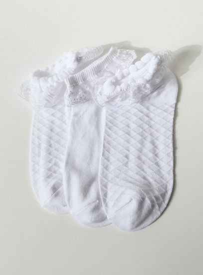 Set of 3 - Textured Frilly Ankle Socks with Cuffed Hem-Socks & Stockings-image-1