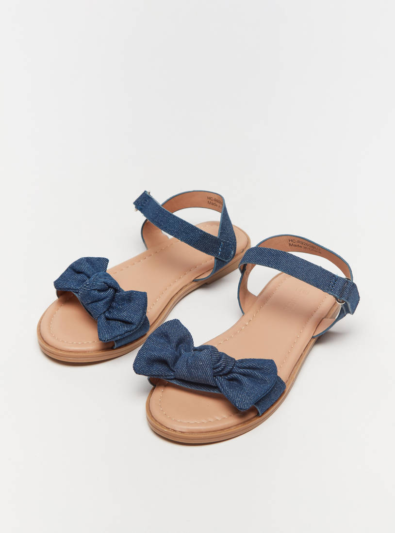 Bow Accented Sandals with Hook and Loop Closure-Sandals-image-1