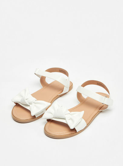 Bow Accented Sandals with Hook and Loop Closure-Sandals-image-0