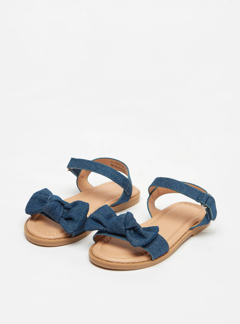 Bow Detail Sandals with Hook and Loop Closure-Sandals-image-1