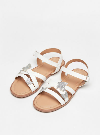 Solid Butterfly Applique Cross-Strap Sandals with Hook and Loop Closure-Sandals-image-1