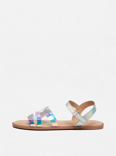 Iridescent Butterfly Applique Cross-Strap Sandals with Hook and Loop Closure-Sandals-image-0