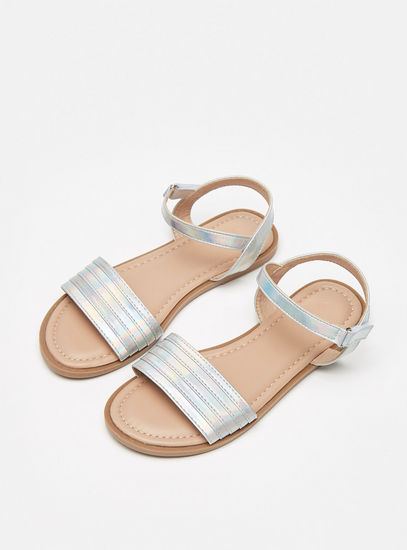 Textured Sandals with Hook and Loop Closure-Sandals-image-1