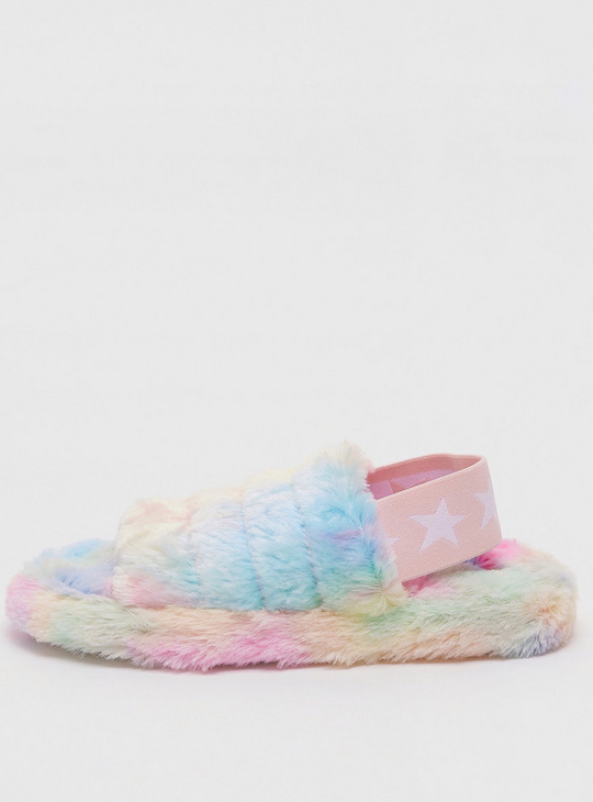 Ombre Plush Bedroom Slippers with Elasticised Strap