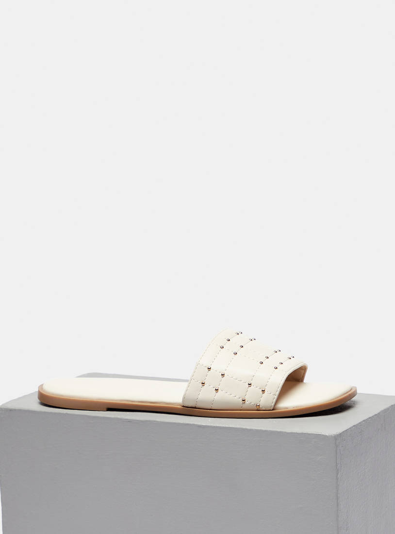 Studded Quilted Slip-On Slide Sandals-Sandals-image-0