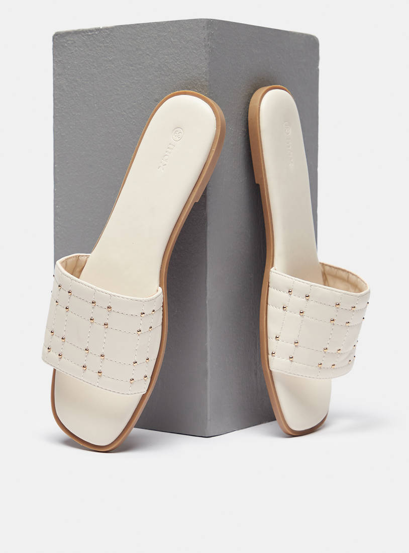 Studded Quilted Slip-On Slide Sandals-Sandals-image-1