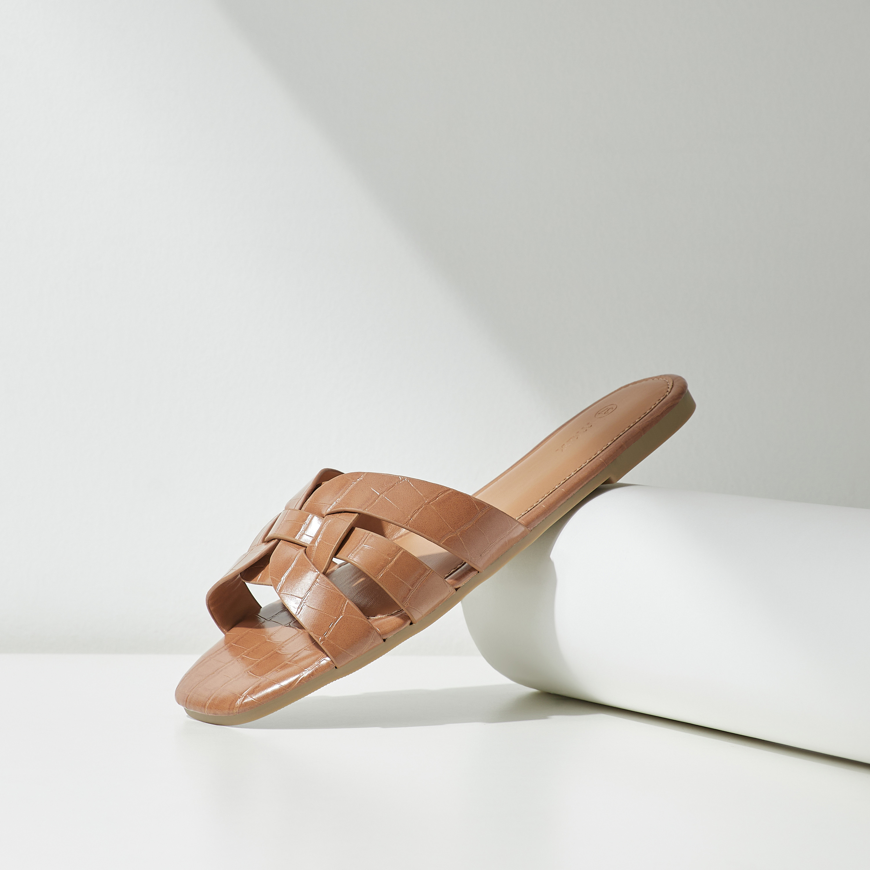 Tan slip store on sandals