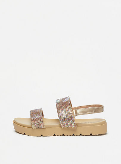 Embellished Strap Sandals with Hook and Loop Closure-Sandals-image-0
