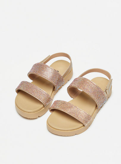 Embellished Strap Sandals with Hook and Loop Closure-Sandals-image-1