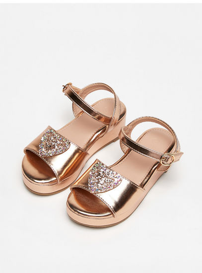 Heart Embellished Sandals with Buckle Closure-Sandals-image-1