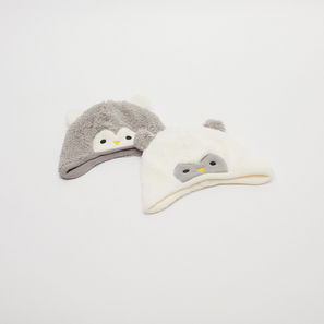 Set of 2 - Plush Embroidered Beanie Cap