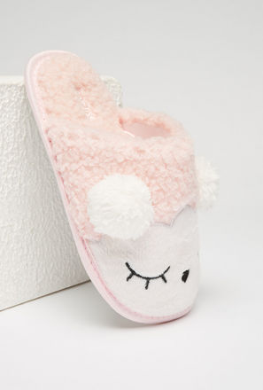 Plush Textured Bedroom Mules with Ear Accents-mxkids-girlstwotoeightyrs-shoes-bedroomslippers-2