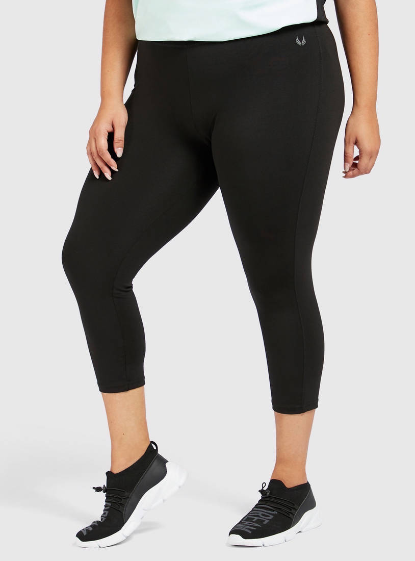 Quick Dry Solid Leggings with Elasticated Waistband-Leggings-image-0