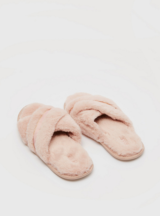 Plush Bedroom Slippers with Cross Straps