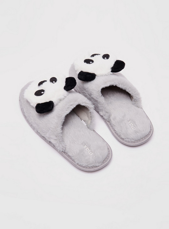 Textured Slip-On Bedroom Slippers with Panda Applique